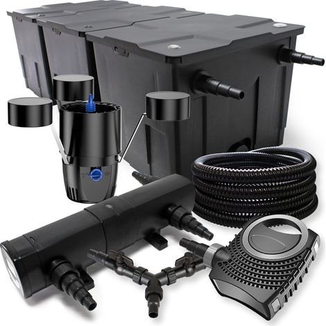 SunSun Kit filtro estanque 90000l 36 W clarificador neo10000 80W bomba 25 m tubo skimmer jardin