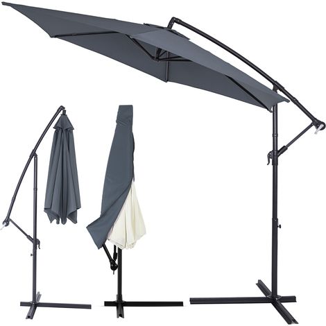 Kingsleeve Parasol with Stand Cover Crank Ø 300 cm Large Foldable Water-Repellent Garden Terrace Balcony Cantilever Umbrella Anthracite