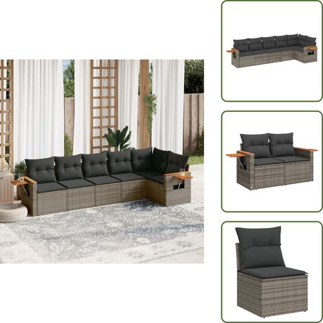 The Living Store Salon de jardin 6 pcs avec coussins gris résine tressée - Ensemble Salon De Jardin - Meuble Extérieur - Résine Tressée - Rotin Synthétique - Mobilier De Jardin (1/5)