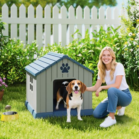 Niche pour chien extérieur maison chien extérieur bouches d'aération et plancher suréleveé 85 x 79 x 82 cm bleu