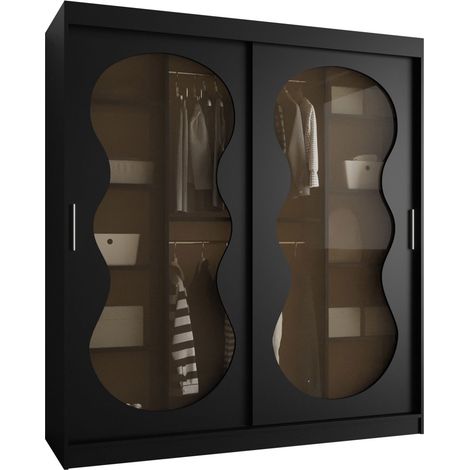 Armario Hartford 530, Negro, 200x180x62cm, Puertas de armario: Correderas, Número de estantes: 5 (1/5)