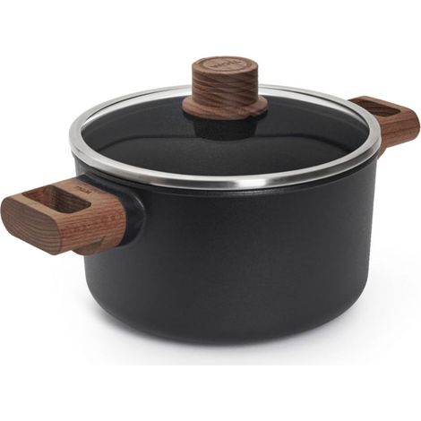faitout en fonte d’aluminium Ø 20 cm, 3 L avec couvercle en verre – faitout à induction avec revêtement antiadhésif sans PFAS – 2 poignées latérales en bois – non compatible four (1/5)