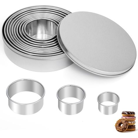 12 PCS Emporte-Pièces Ronds en Acier Inoxydable - Avec Boîte de Rangement , Emporte Pièces Cuisine pour Biscuits Pâtes à Sucre Gâteaux Cookie Cutter (1/5)
