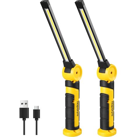 Lampe de Travail, 4000mAh Baladeuse LED Rechargeable avec Base Magnétique, Rotation à 120° Lampe Atelier, 3 Modes Lampe de Poche pour Réparation Auto/Camping/Urgence (2 Pièce) (1/5)