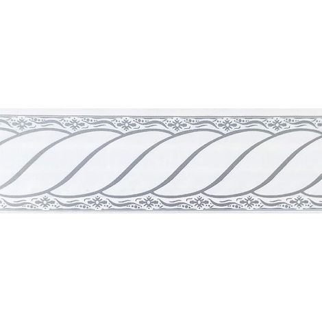 Frise de Papier Peint, Frise Murale, Bordure de papier peint auto-adhésif Gris damassé 10 m x 5 cm (1/4)