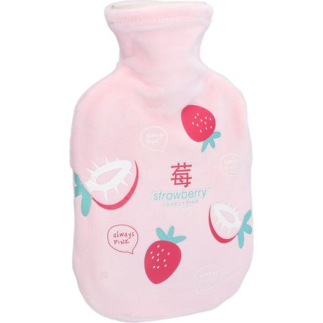 Bouillotte 350ml en caoutchouc naturel épais, lavable, élastique, facile à utiliser, poche d'eau chaude fraise (1/5)