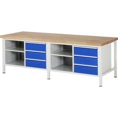 Rau Werkbank höhenverstellbar 8462A2, B2500xT900xH840-1040mm, 6x Schublade-TA (1/5)