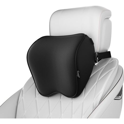 2 Pack Car Neck Pillows, Soft Headrest for Driving with Adjustable Strap, 100% Memory Foam and Removable Breathable Cover, Ergonomic Comfortable Design, Black (1/5)