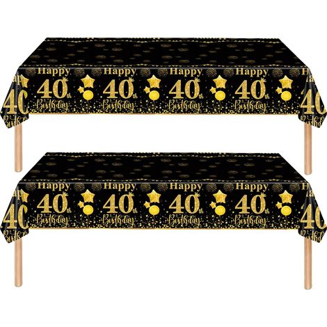 2 pièces Nappe Noire et Dorée Decor Fête d'anniversaire pour 40 Ans, 137x274cm Nappe Plastique et Rectangulaire Décoration de Table Joyeux Anniversaire pour Homme Femme Décoration Anniversaire (1/5)