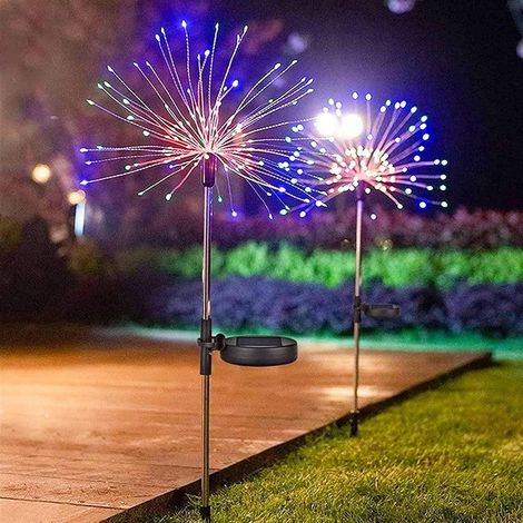 Lot de 2 lampes solaires décoratives LED multicolores pour jardin, allée ou cour. (1/5)