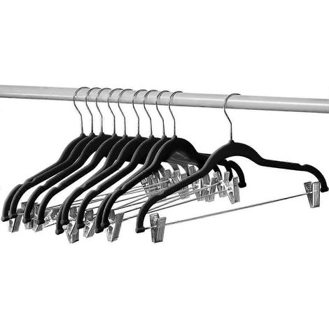 10er-Pack Kleiderbügel mit Clips, schwarze Samtkleiderbügel für Kleidung