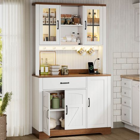 Mueble aparador vintage con LED y USB Natural Blanco OKMYHOME (1/5)