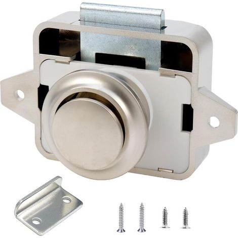 Serrure Push Lock - En alliage de zinc - Fermeture éclair sans clé - Avec grand bouton poussoir - Convient pour armoire, armoire en bois, camping-car (champagne doré) (1/5)