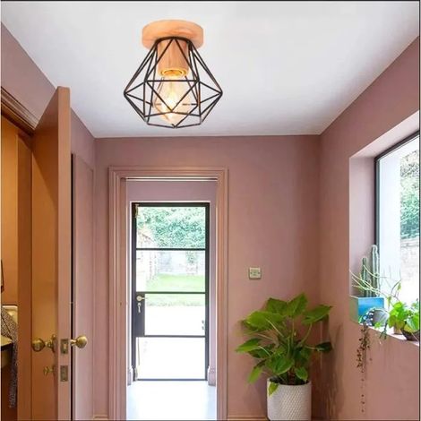 kawoo Plafonnier Vintage Couloir Noir,Plafonnier Industrielle Retro en Cage Style Edison pour Salon Chambre (1/4)