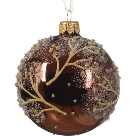 Pallina di Natale Globo di vetro lucido alberi innevati colore caffè ø 8cm
