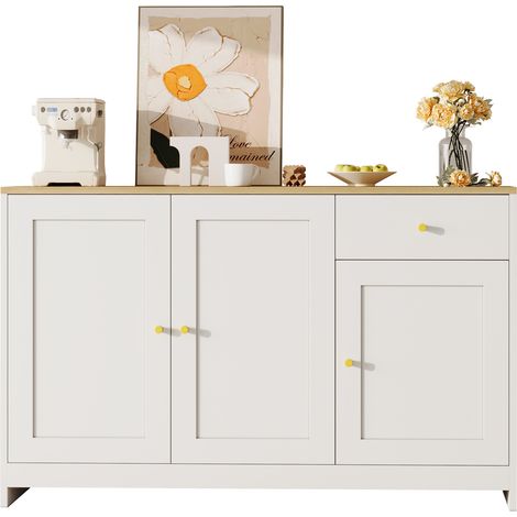 Buffet avec 3 portes et 1 tiroir de rangement – armoire commode comme buffet pour salon et salle à manger, en naturel et blanc, dimensions: 120x40x75 cm (1/5)