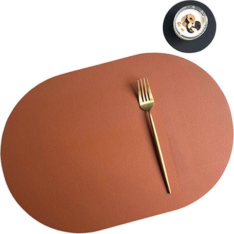 Ensemble de sets de table en similicuir avec sous-verres imperméables, décoration de table pour les repas de famille, sets de table résistants à la chaleur, marron et noir (1/5)