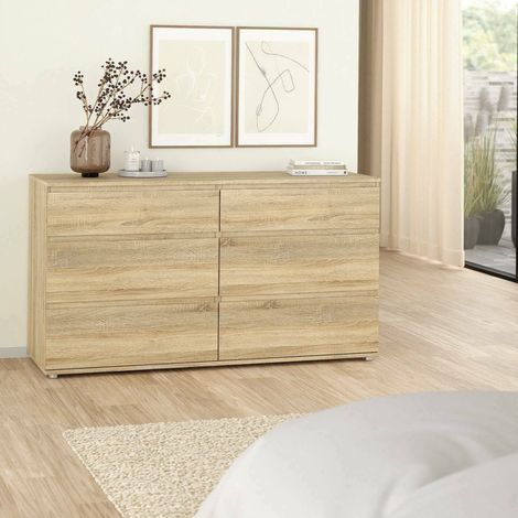 Dmora - Cassettiera Albacore, Settimino multiuso, Comò camera da letto, Mobile con cassetti, 153x50 h84 cm, Quercia (1/5)