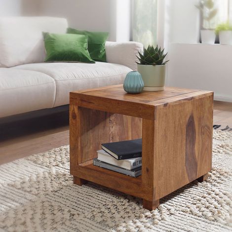 Table basse cube 50x45 cm en bois de sheesham massif - MADURAI (1/5)