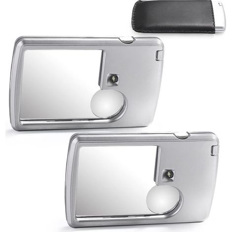 Lot de 2 loupes portatives 3X et 6X avec éclairage, type carte, pour la lecture, les menus, les voyages, les contrats, la maison (argent)