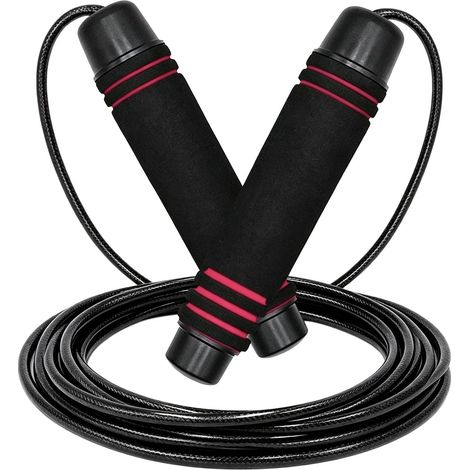 Corde a Sauter 3m Réglable avec Câble en Acier et Poignées Antidérapantes, Corde à Sauter pour Gym, Fitness, Boxe, Sport Homme, Femme, poignées antidérapantes, Pour Entraînement Sportif (1/5)