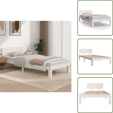 Cadre de lit sans matelas blanc bois de pin massif 90x200 cm - Cadre De Lit - Lit Double - Lit En Bois - Lit Blanc - Chambre À Coucher (1/5)