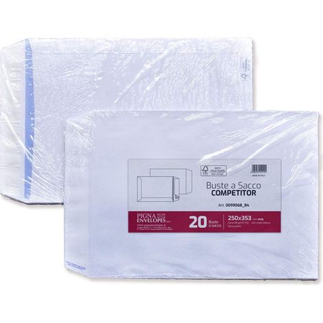 Pigna Envelopes Enveloppes à Sac Competitor Strip 250x353 mm 80 g/m² Blanc - Paquet de 20 (1/2)