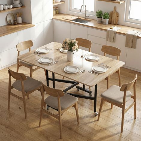 Table pliante 4 6 personnes 2 rabats roues frein chêne 120x80x73 cm