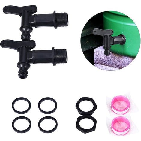 Robinet pour récupérateur d’eau de pluie 3/4 pouce, lot de 2, 25 mm, avec joint d’étanchéité et écrou, noir (1/5)