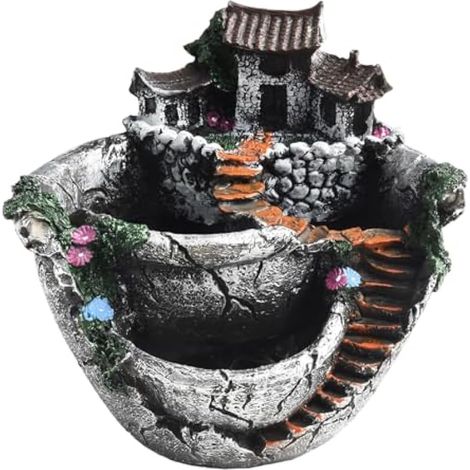 Pot de fleurs en résine motif maison féérique 17,5 x 17 x 16 cm 3 compartiments pour plantes grasses et cactus avec trou de drainage (1/5)