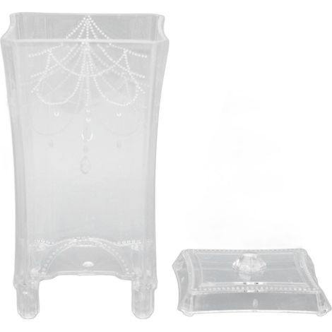 Boîte de rangement transparente pour cotons démaquillants, avec couvercle et ouverture par le bas, pour salle de bain et maison. (1/5)
