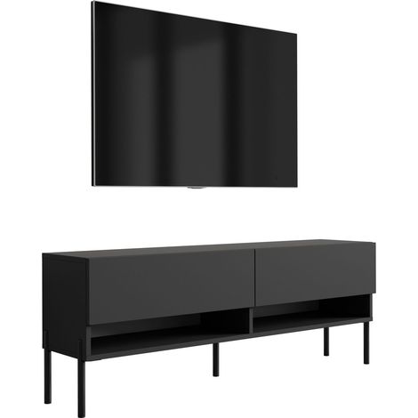 Meuble TV : Noir Mat, pieds droits noirs, 140 × 32 × 52 cm (1/5)