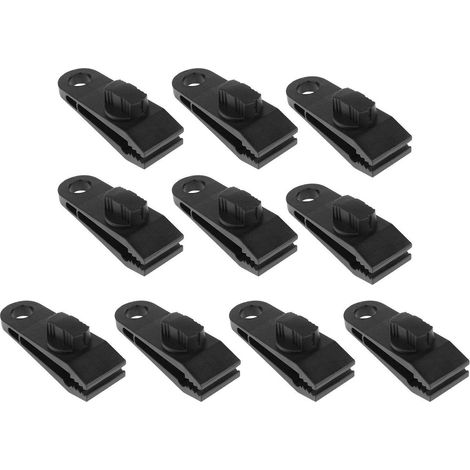 Lot de 10 clips - 2,6 x 8,3 x 3 cm - Clips pour tente - Clips pour bâche - Clips pour auvents extérieurs - Clips pour voiles d'ombrage - Clips pour toiles de tente - Accessoires pour auvents - Noir (1/5)