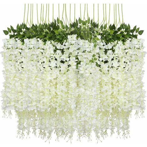 24 piezas de flores artificiales de glicina falsa, flores artificiales de seda para decoración del hogar, jardín, fiesta, boda (1/4)
