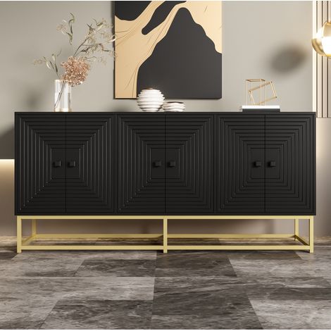MEUBLIV Buffet 160x38x75,5 cm noir – 3 portes doubles, grand rangement (1/5)