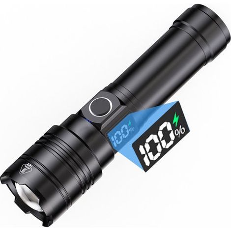 Torcia ricaricabile da 50.000 lumen, USB C, 5 modalità di illuminazione, torcia LED super luminosa con porta USB C, per campeggio, colore nero. (1/5)