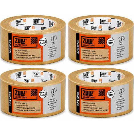 Zulu Brown Board Seam Tape 50mm x 50m - Heavy Duty for Card Floor Protection Joining Tape Easy Tear Strong Adhesive, 4 Pack