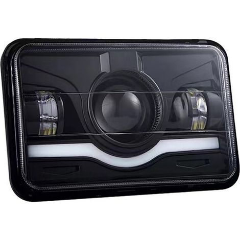 Rectangular Truck Headlight Assembly, IP68 Waterproof, White Red DRL, Low and High Beam, Turn Signal for Off-Road Vehicle, ATV, Boat, Bus. (1/5)