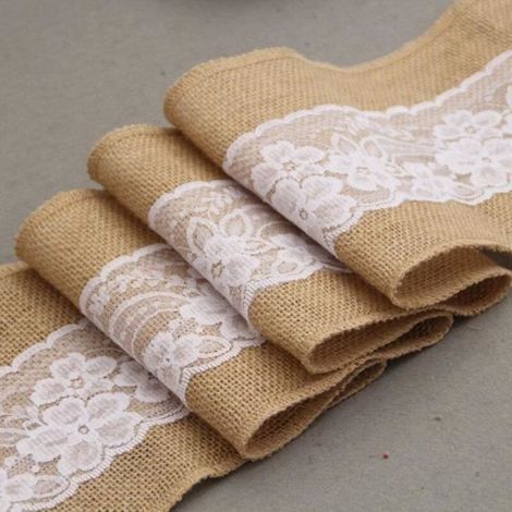Nœud de Chaise en Jute Dentelle, Housse de Chaise pour Réception, Mariage, Soirée, 15 x 240 cm [5509]