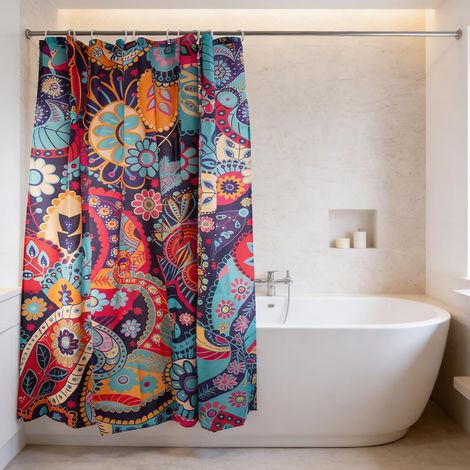 Rideau Douche Tissu Lavable, Rideau de Douche Anti Moisissure 180x180 cm, Rideau Douche Textile Imperméable et Hydrofuge, Rideaux de Douches pour Baignoire Salle de Bain avec 12 Anneaux (1/5)