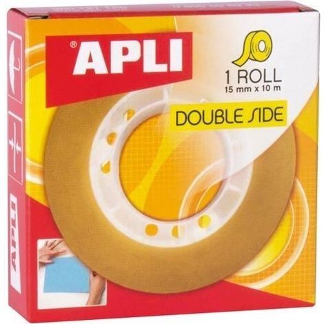 Rollo de cinta adhesiva doble cara de 15 mm x 10 m. Cinta doble cara de fácil extracción. Resistente y duradera para fijar elementos en superficies pl