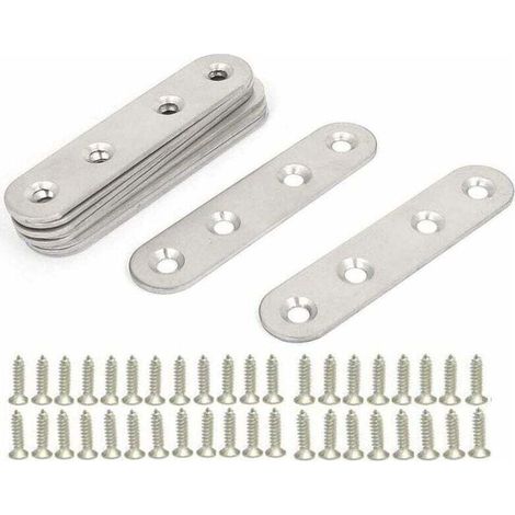 Équerres Plates en Inox 10 Pièces, Supports de Fixation Droits avec 40 Vis, Idéales pour Réparation et Connexion de Meubles - (1/4)