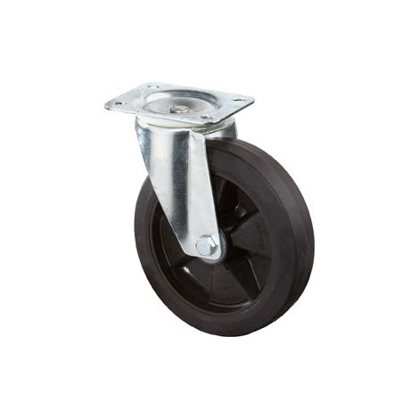 BS Rollen Rueda giratoria con placa atornillable goma maciza elástica negra cojinete de rodillos 160 mm 250 kg - L400.B60.160