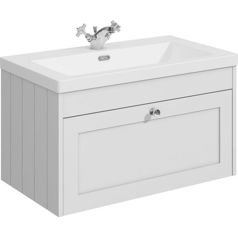 Balterley Butterton 800mm Wall Hung 1 Drawer Unit & Minimalist Basin 1 Tap Hole - Satin White