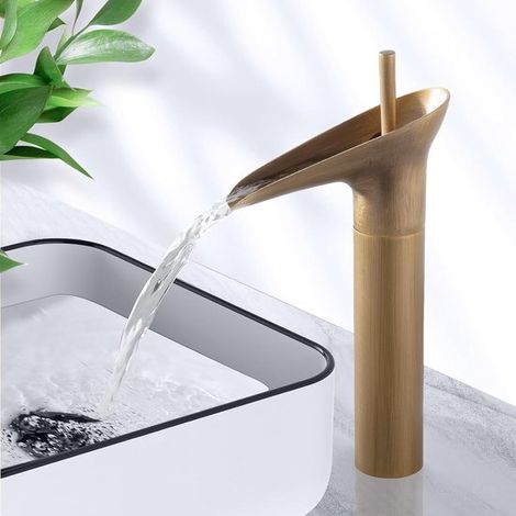 Vintage Wasserfall Waschtischlampe, mattschwarz, Einhebel Badezimmerlampe mit Messingverzierungen, G3/8 (1/5)