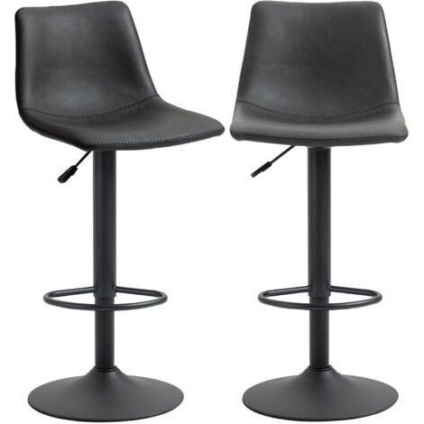 Lot de 2 tabourets de bar pivotants réglables de style rétro avec repose-pieds - revêtement synthétique - noir - hauteur réglable de 90 à 110 cm (1/5)