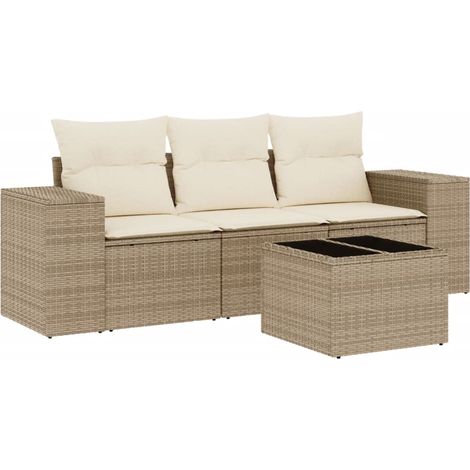 Maison Exclusive - Salon de jardin avec coussins 4 pcs beige résine tressée (1/3)