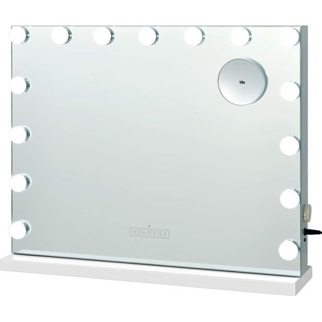 COSTWAY Espejo de Maquillaje con 15 Luces LED Espejo con 3 Colores de Luz y un Espejo Pequeño con 10 Aumentos Espejo Cosmético Bluetooth (1/5)