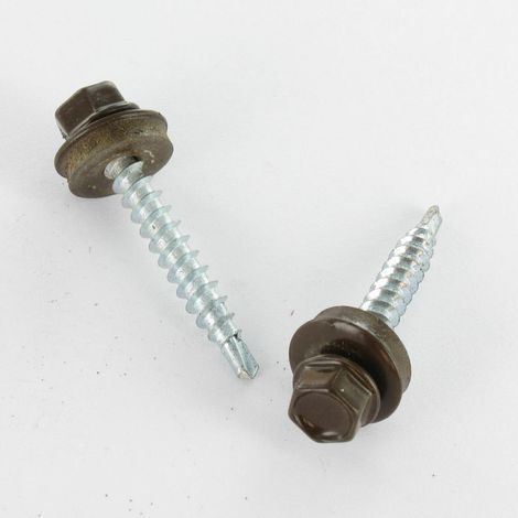 Vis autoperceuse Tête hexagonale TH 4.8X35 Rondelle d'étanchéite EPDM Acier zingué RAL8014 brun sepia-10 pièces