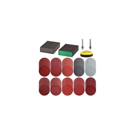Lot 100 Disques Abrasifs 75mm pour Perceuse, Papier Ponçage Auto-agrippant P80-3000 avec Plateau 6,35mm et Éponge (1/5)